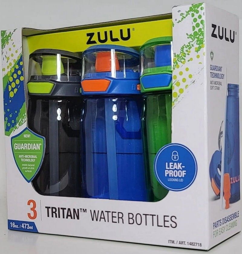 ZULU 3-Pack Kids Flex Tritan Water Bottle Set 16 oz / 473 ml for Boys or Girls