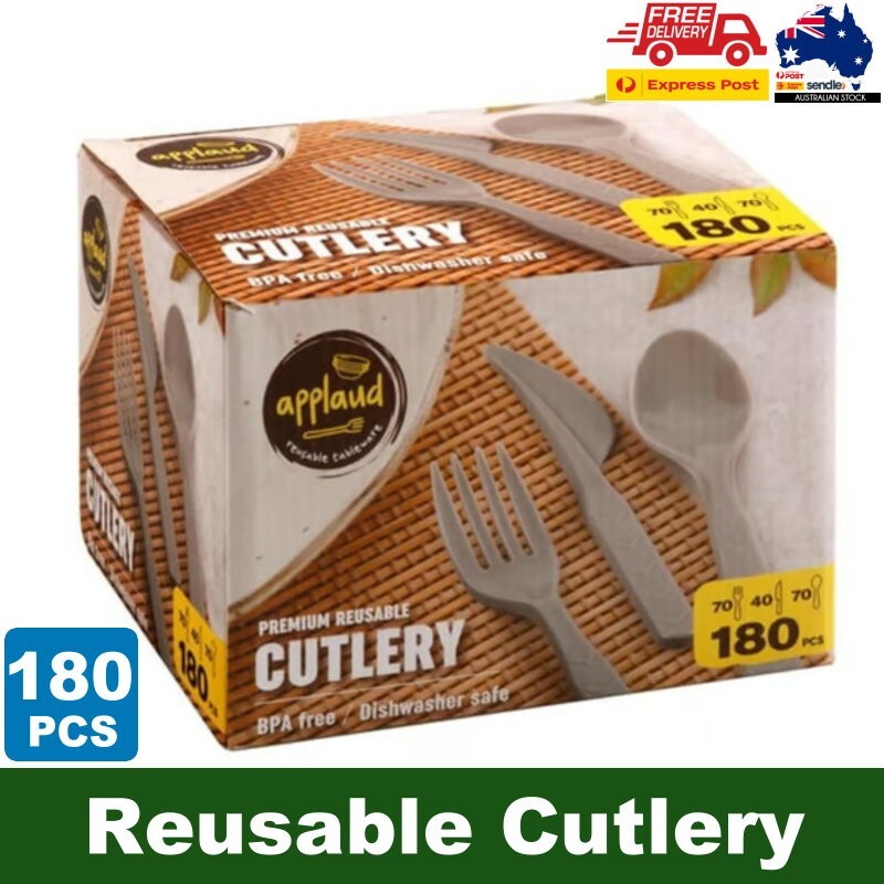 Applaud 180 Pcs Premium Disposable Reusable Cutlery BPA Free- Spoon, Fork, Knife