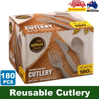 Applaud 180 Pcs Premium Disposable Reusable Cutlery BPA Free- Spoon, Fork, Knife