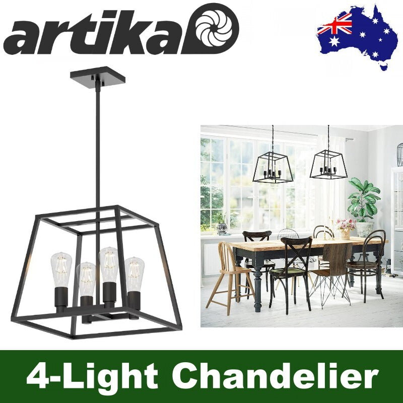 Artika Carter Square 4-Light Chandelier LED Celling Light Adjustable Height