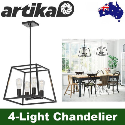 Artika Carter Square 4-Light Chandelier LED Celling Light Adjustable Height