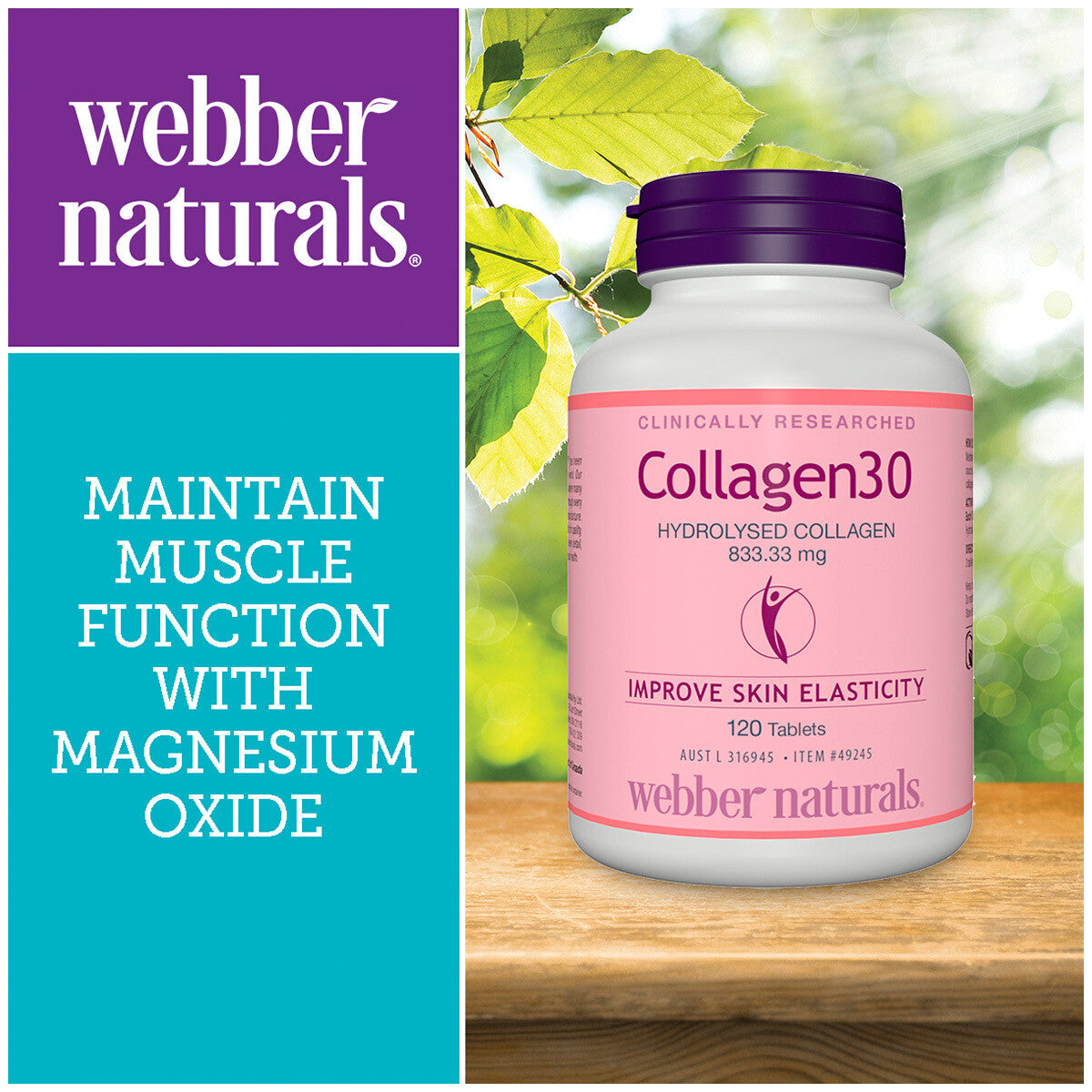 Webber Natural Hydrolysed Collagen30 120 Tablets 833mg Improve Skin Elasticity