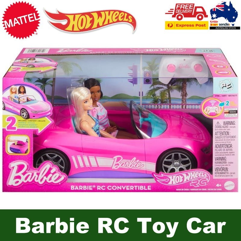 Hot Wheels Mattel Barbie RC Toy Car Convertible with 2 Dolls, Sticker Sheet