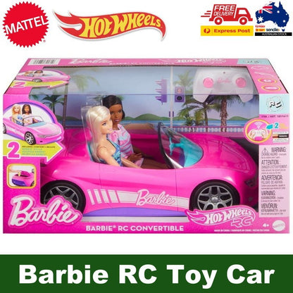 Hot Wheels Mattel Barbie RC Toy Car Convertible with 2 Dolls, Sticker Sheet