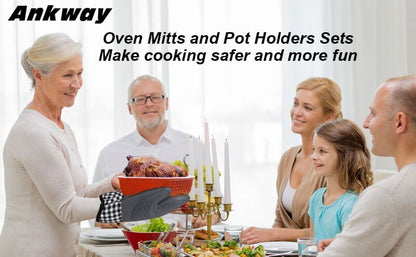 Ankway Silicone Oven Gloves and Pot Holders Set W/ Quilted Liner Heat Resistant