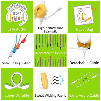BuddyPhones 2-Pack School+ Home Learning Kids Headphones w/ Mic, BuddyCable