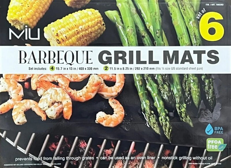 MIU 6-Pack PRO Non-Stick Reusable BBQ Grill Mats - Non-Toxic PFOA & BPA FRE