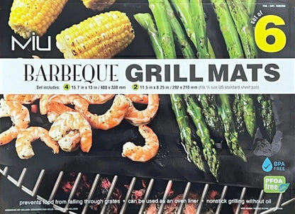MIU 6-Pack PRO Non-Stick Reusable BBQ Grill Mats - Non-Toxic PFOA & BPA FRE