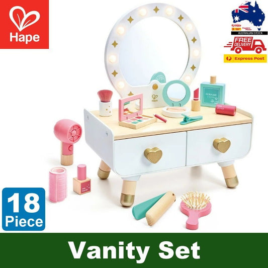 Hape 18 Pieces Kids' Sparkling Vanity Set Stylish Dressing Table Pretend Play