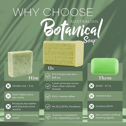 8 x 200g Australian Botanical Lemongrass Lemon Myrtle Body Gentle Wash Bar Soap