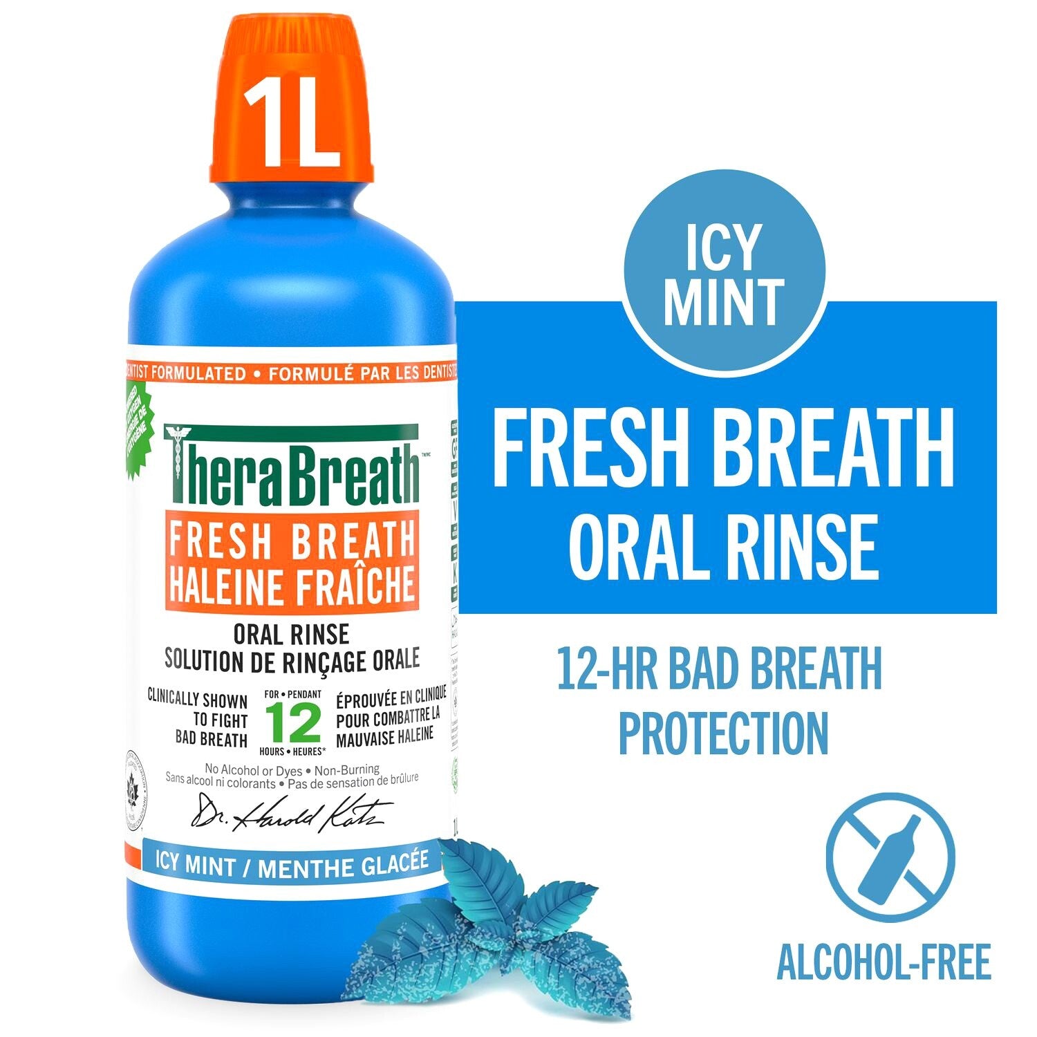 TheraBreath Icy Mint 1L Gentle Non-Burning Mouthwash Oral Rinse Freshen Breath