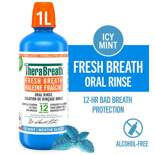 TheraBreath Icy Mint 1L Gentle Non-Burning Mouthwash Oral Rinse Freshen Breath