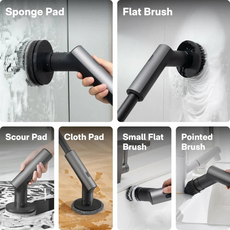 HOTO Cordless Electric Spin Scrubber Adjustable Angles with 6 Brush Heads