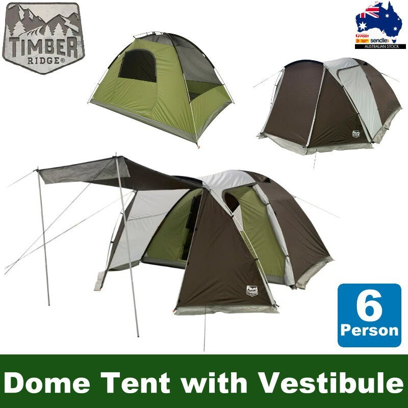 Timber Ridge 6 Person Family Waterproof Camping Dome Tent with Vestibule & Bag