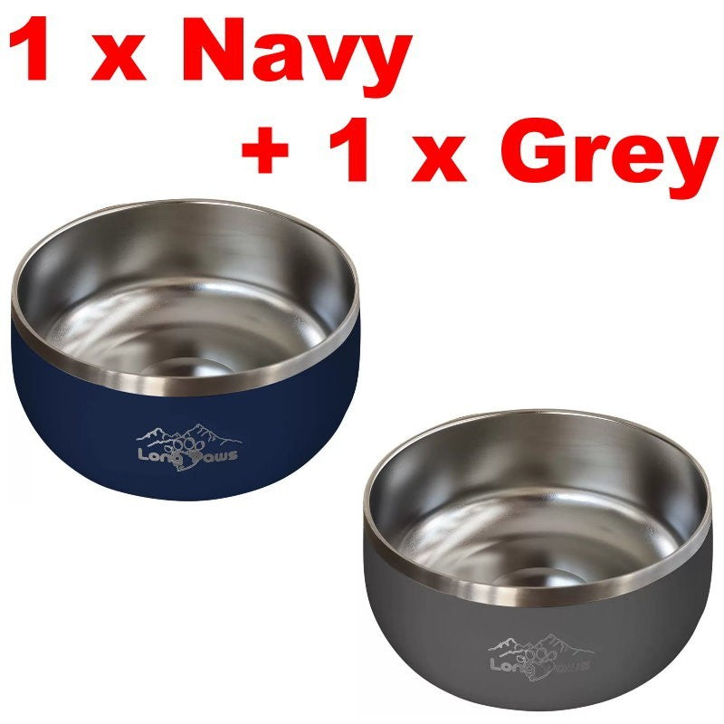 Long Paws Lunar Dog Bowls 1.8L Stainless Double-Wall Metal for Food & Water