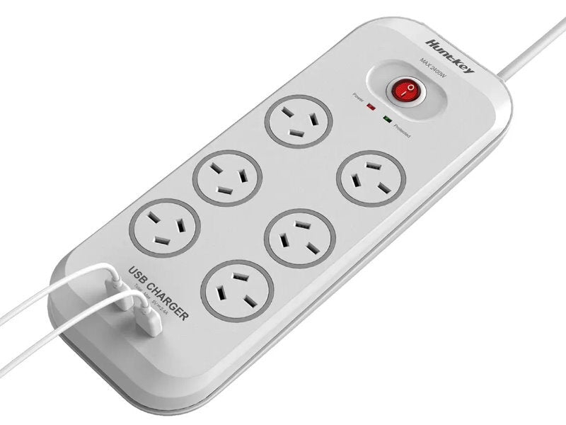 Huntkey AU 6 Way Outlets Powerboard w/ 2 USB Port & Surge Protection Heavy Duty