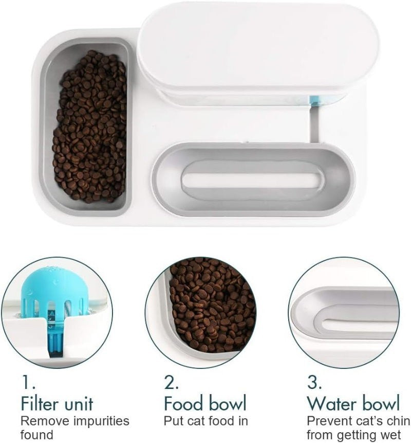 Ameifu 2-in-1 Cat Pet Bowls Food & Water Dispenser with Automatic Water Fountain