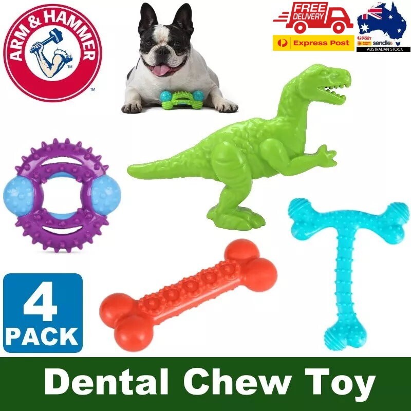 Arm & Hammer 4 Pack Nubbies Dental Chew Toy for Dogs Bone, Orion, TriBone, T-Rex