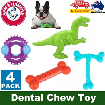 Arm & Hammer 4 Pack Nubbies Dental Chew Toy for Dogs Bone, Orion, TriBone, T-Rex