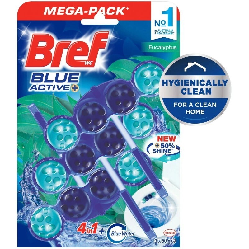 Bref 9-Pack Blue Active+ Eucalyptus Rim Block Toilet Cleaner 450g - Express Post