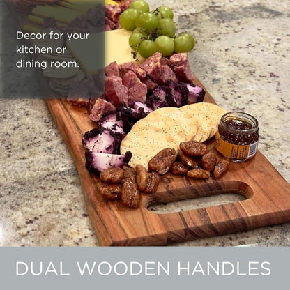 BIRDROCK HOME 22" Acacia Wooden Cheese Serving Board with Handles 55.9cm x 29cm