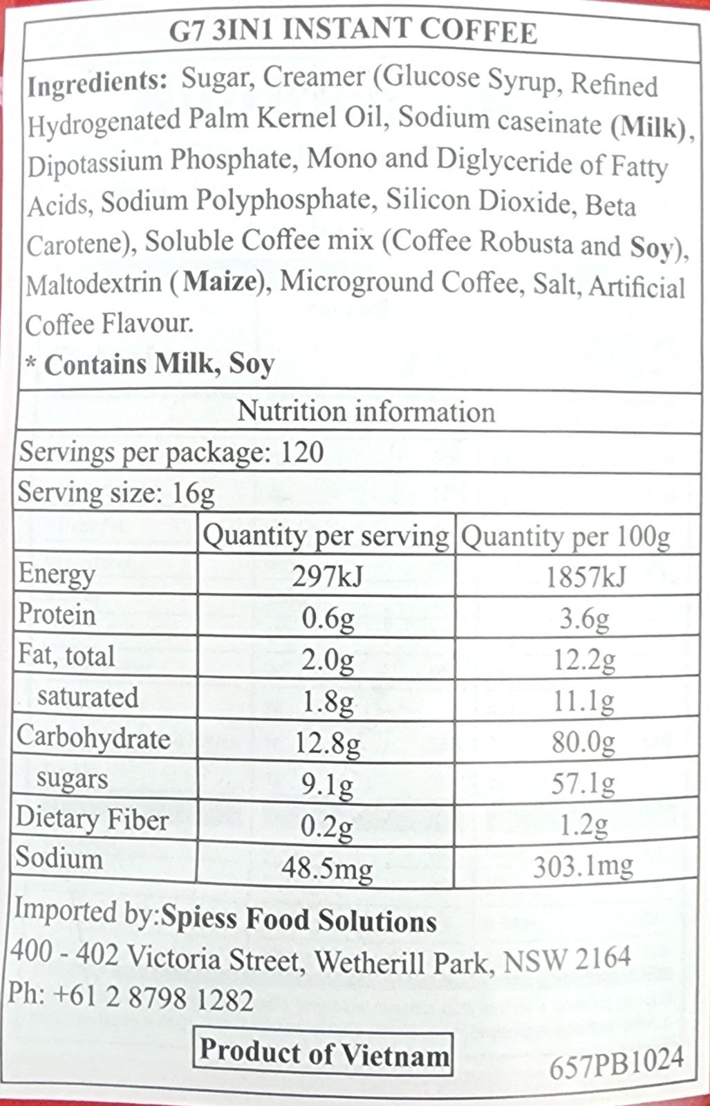 120x16g Trung Nguyen G7 Vietnamese Roast Coffeemix  3 in 1 Instant Coffee Drink