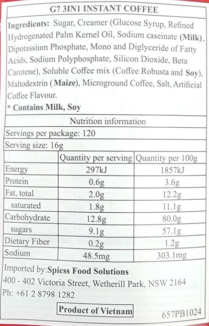 120x16g Trung Nguyen G7 Vietnamese Roast Coffeemix  3 in 1 Instant Coffee Drink
