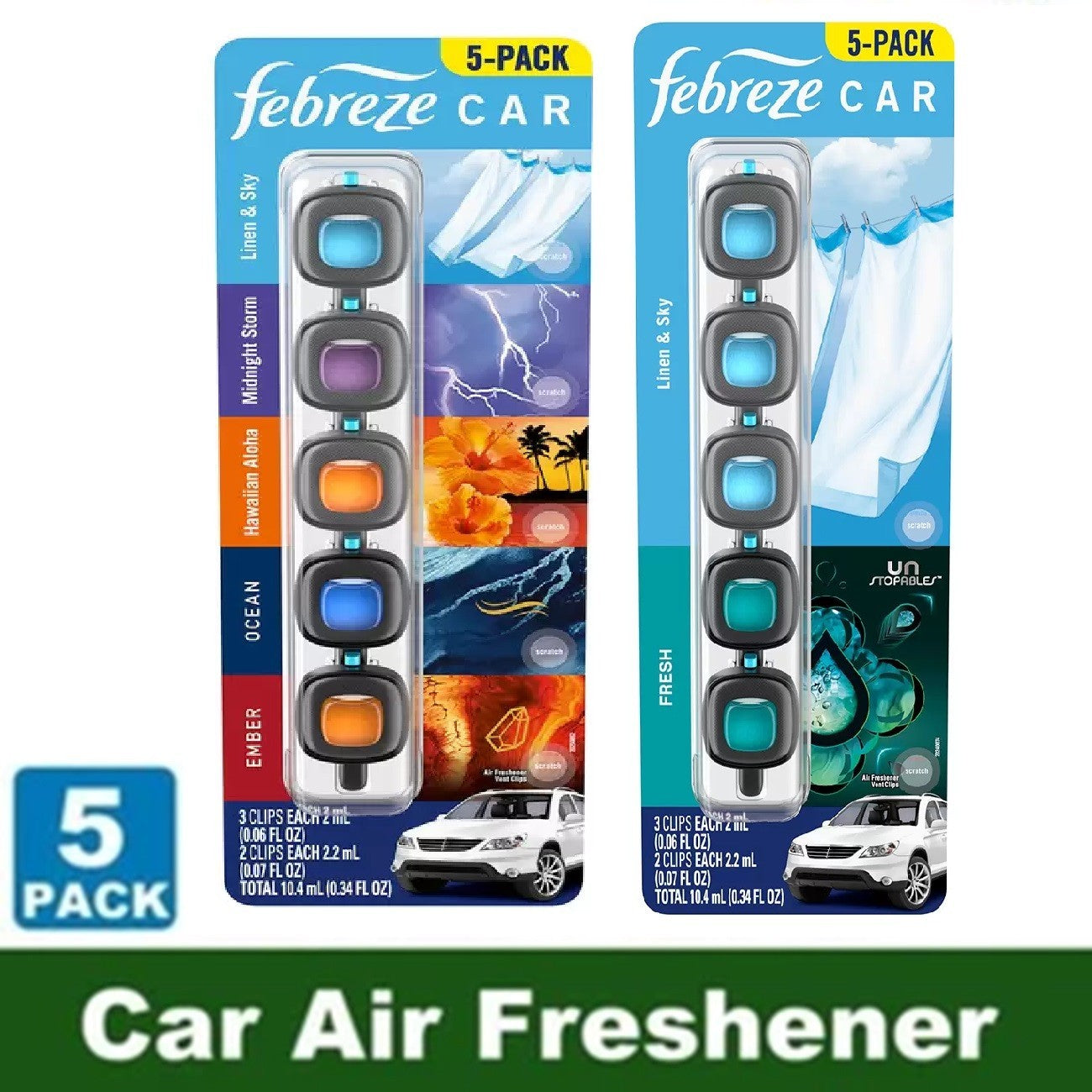 Febreze 5-Pack Mini Car Air Freshener Vent Clips Scents 5 x 2mL Up to 200 Days