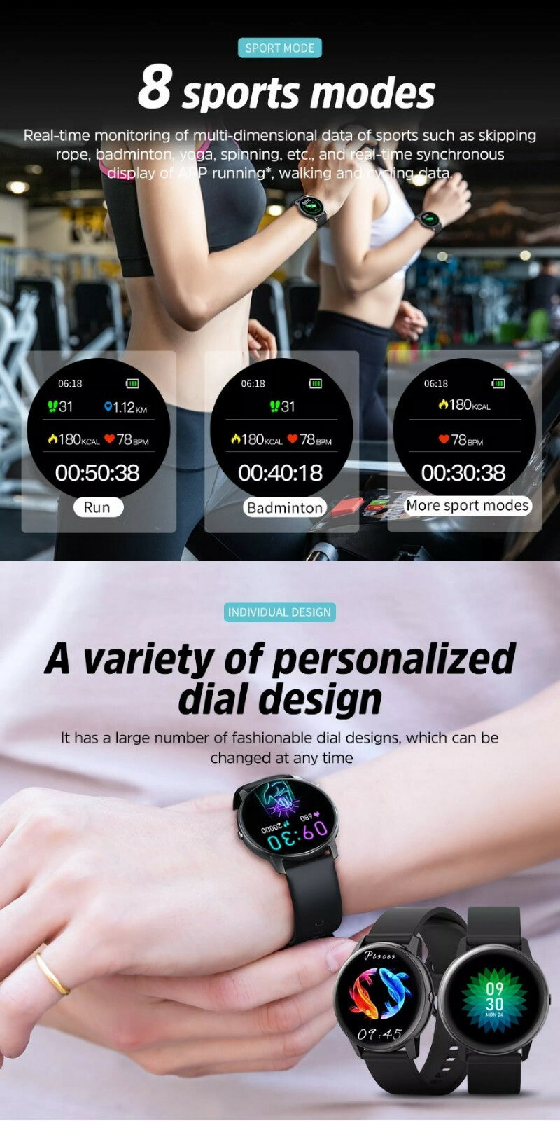 Kivee LW02 Touch Screen Waterproof Fitness Tracker Smart Watch for iOS & Android