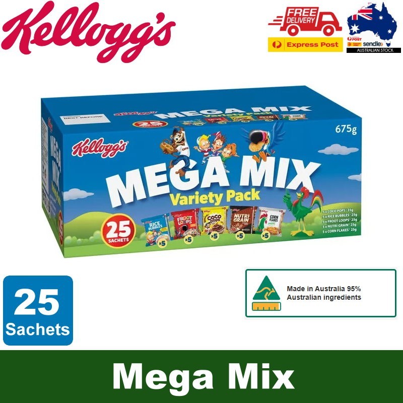 Kellogg's Mega Mix Variety Pack 25 Cereal Sachets 675g Assorted Breakfast Cereal