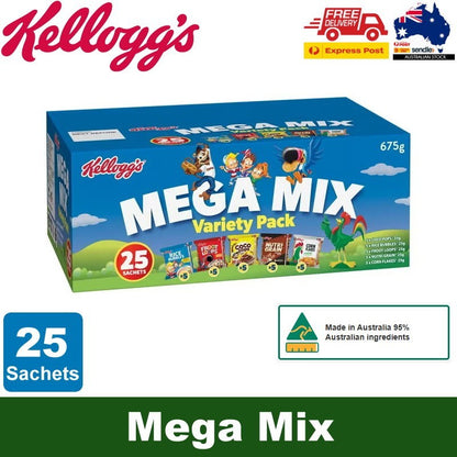 Kellogg's Mega Mix Variety Pack 25 Cereal Sachets 675g Assorted Breakfast Cereal