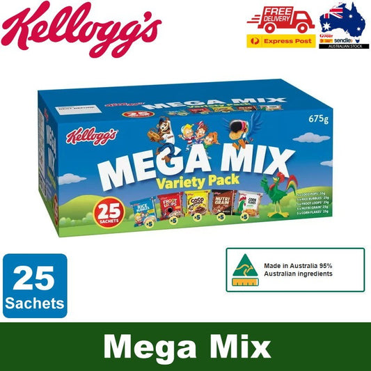 Kellogg's Mega Mix Variety Pack 25 Cereal Sachets 675g Assorted Breakfast Cereal