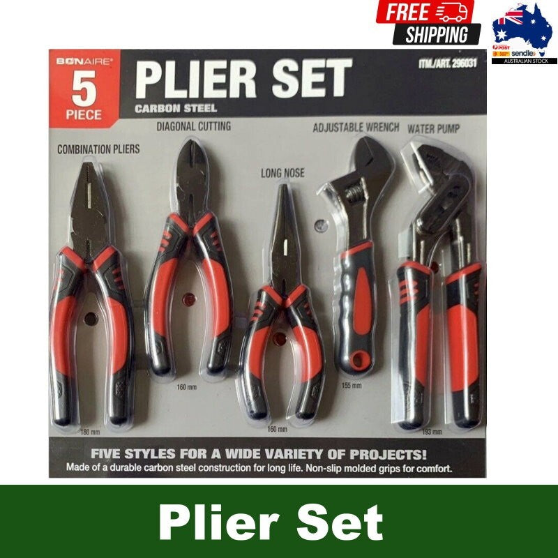 BONAIRE 5 Piece Professional Heavy Duty Carbon Steel Plier Set Non-slip