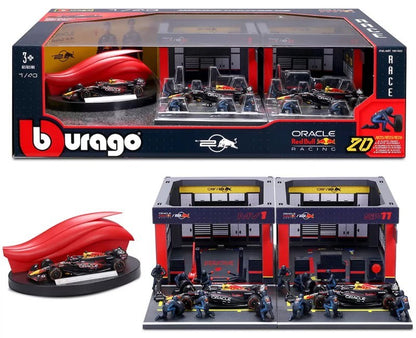 Burago 1:43 Formula One Racing Deluxe Paddock Ferrari, McLaren, Mercedes, RedBul