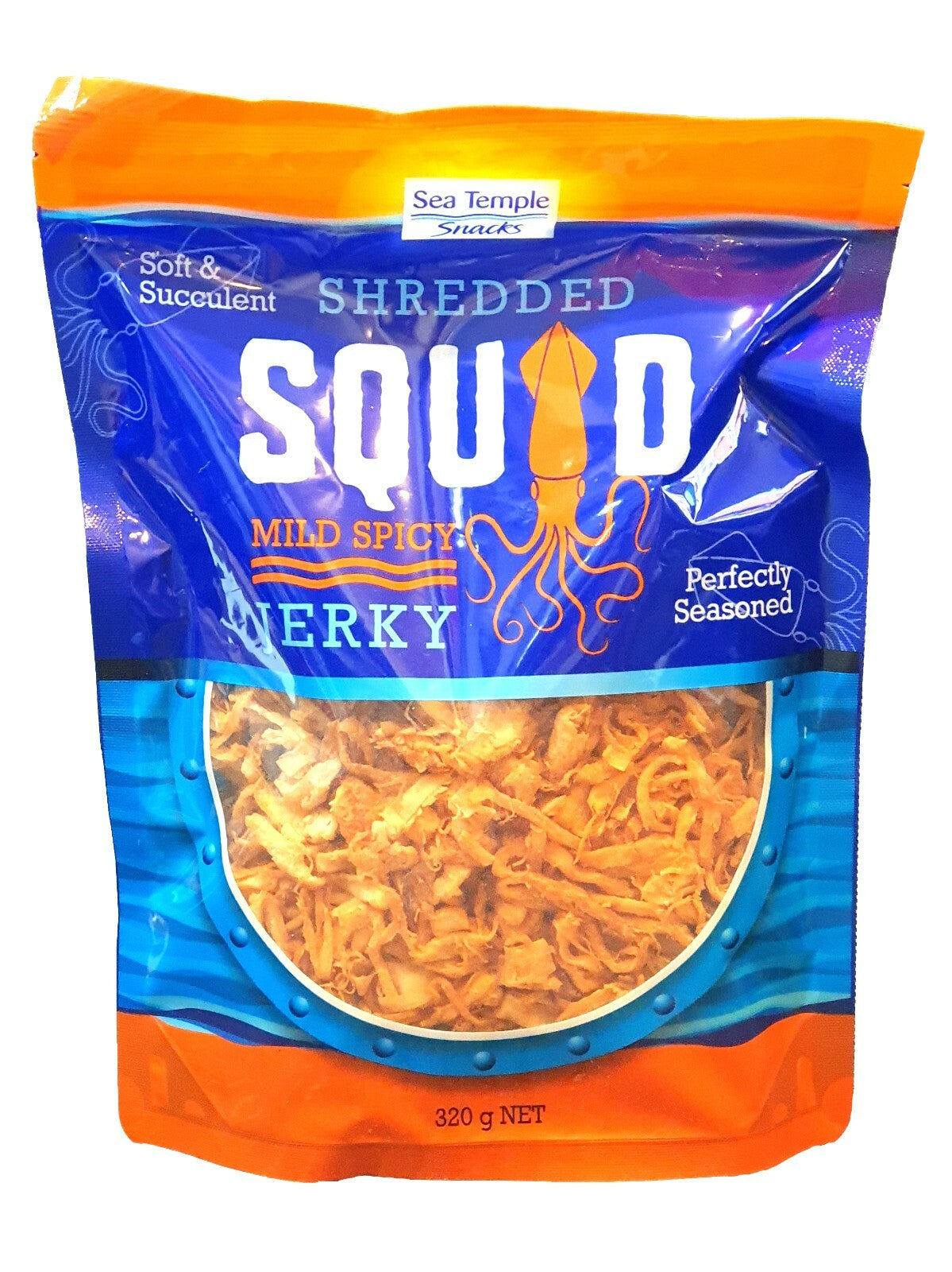 Sea Temple Dried Soft Toasted Shredded Squid Jerky Mild Spicy 320g Snack Pack