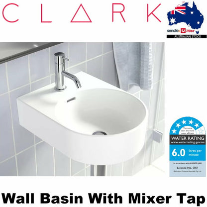 Clark Round Wall Basin 350mm One Taphole with Chrome Round Pin Basin Mixer Tap