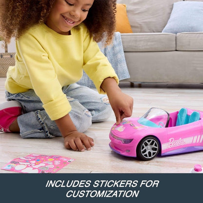 Hot Wheels Mattel Barbie RC Toy Car Convertible with 2 Dolls, Sticker Sheet