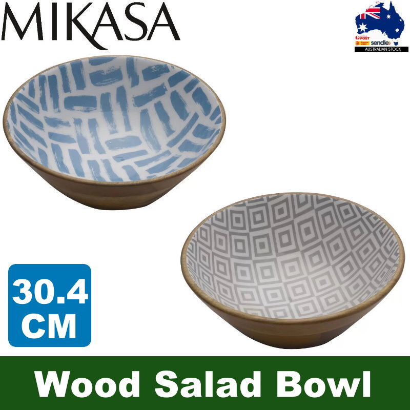 Mikasa 30.4cm Enameled Mango Wood Salad Serving Bowl Food Safe, Fruit, Pasta