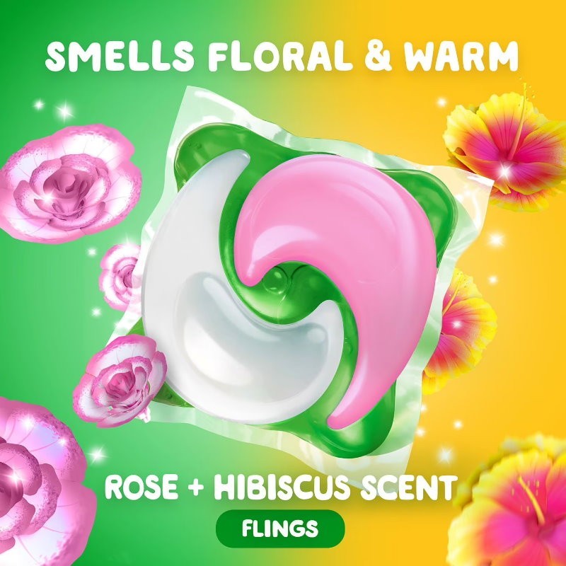 Gain 108-Pacs 4-in-1 Flings Tango Twist Laundry Detergent Pacs - Rose + Hibiscus