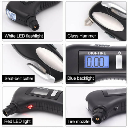 CrewLine 5-in-1 Digital Auto Safety Multi Purpose Tool Tyre Pressure Gauge