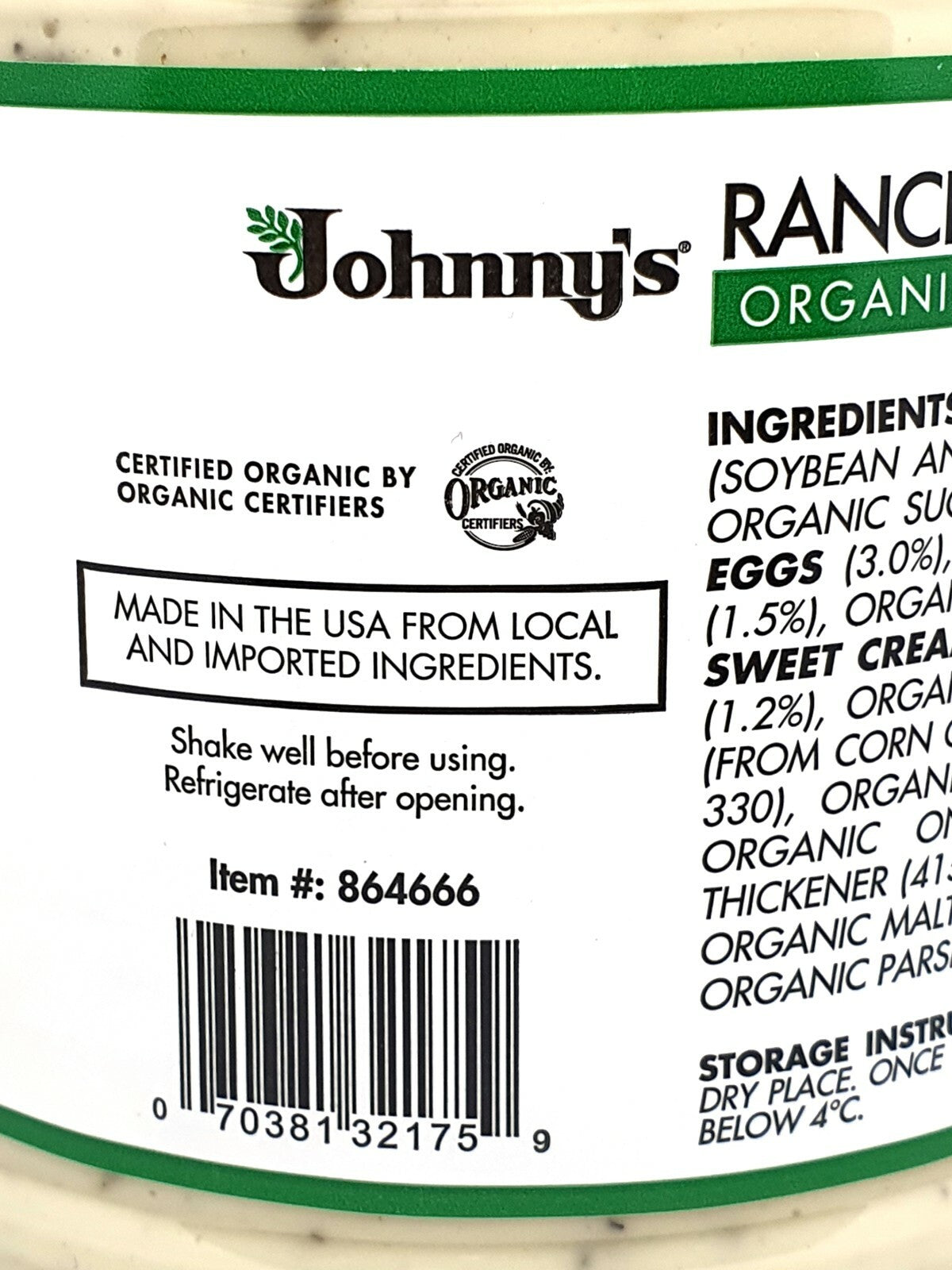 Johnnys Organic Ranch Style Salad Chicken Vegetable Dressing Sauce USA 946mL