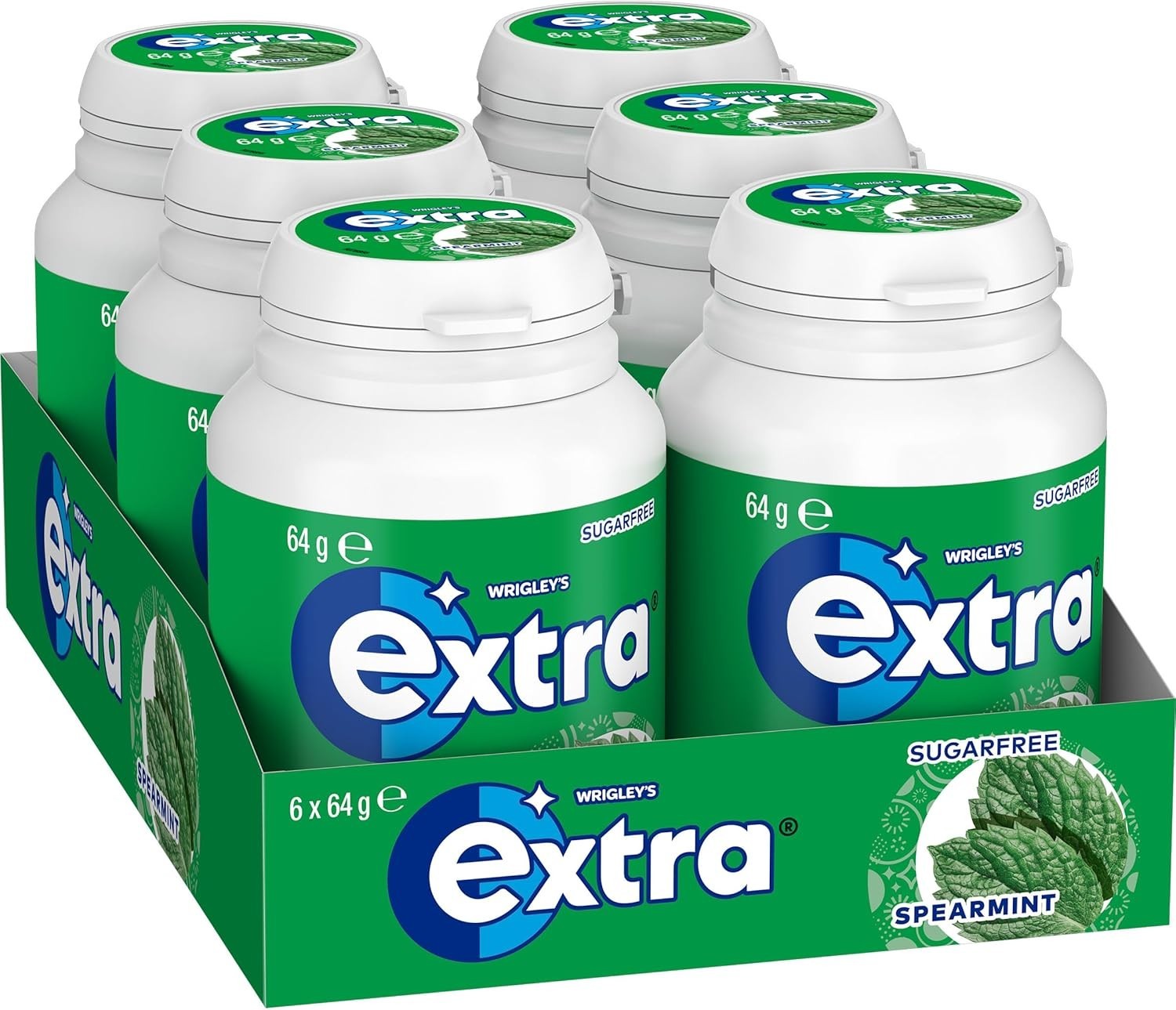 6 x 64g Bottle Wrigleys Extra Spearmint Sugarfree Chewing Gum Fresh Mint Breath