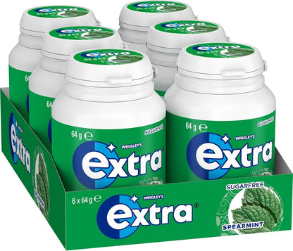 6 x 64g Bottle Wrigleys Extra Spearmint Sugarfree Chewing Gum Fresh Mint Breath