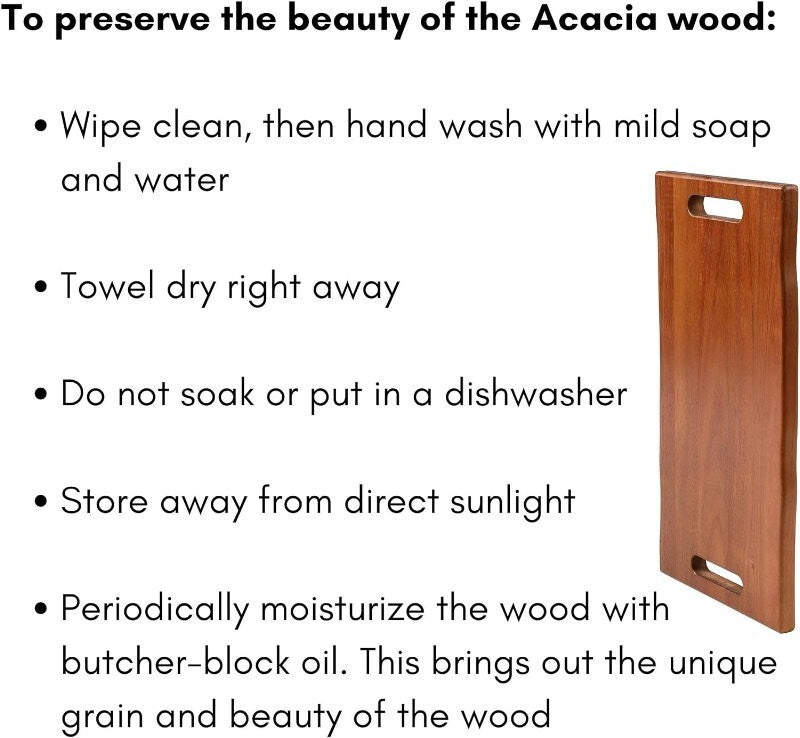 BIRDROCK HOME 22" Acacia Wooden Cheese Serving Board with Handles 55.9cm x 29cm