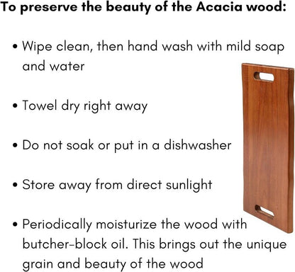 BIRDROCK HOME 22" Acacia Wooden Cheese Serving Board with Handles 55.9cm x 29cm