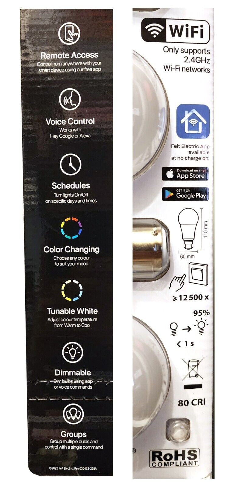 4 x FEIT Dimmable Wifi Colour RGB LED Smart Bulbs Bayonet B22 9w 800 Lumens