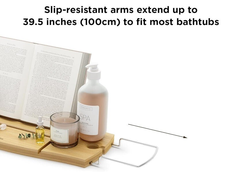 Umbra Aquala Bamboo Extendable Bath Tub Caddy Wine Glass Ipad Book Holder