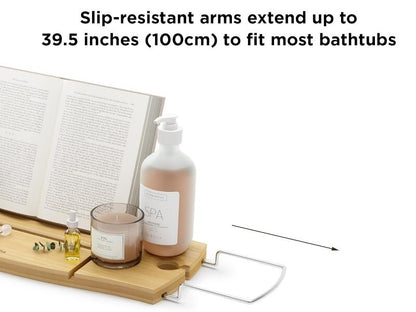Umbra Aquala Bamboo Extendable Bath Tub Caddy Wine Glass Ipad Book Holder
