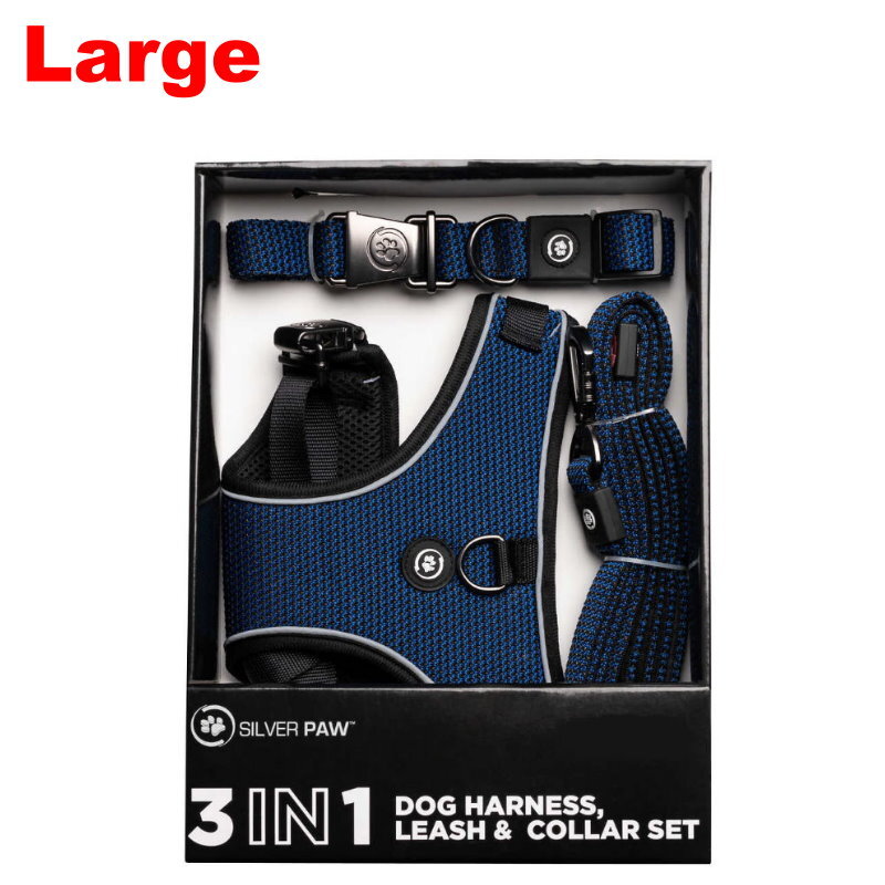 Silver Paw 3-in-1 Dog Collar, Leash & Harness Set - UV & Cold Alerts, Adjustable