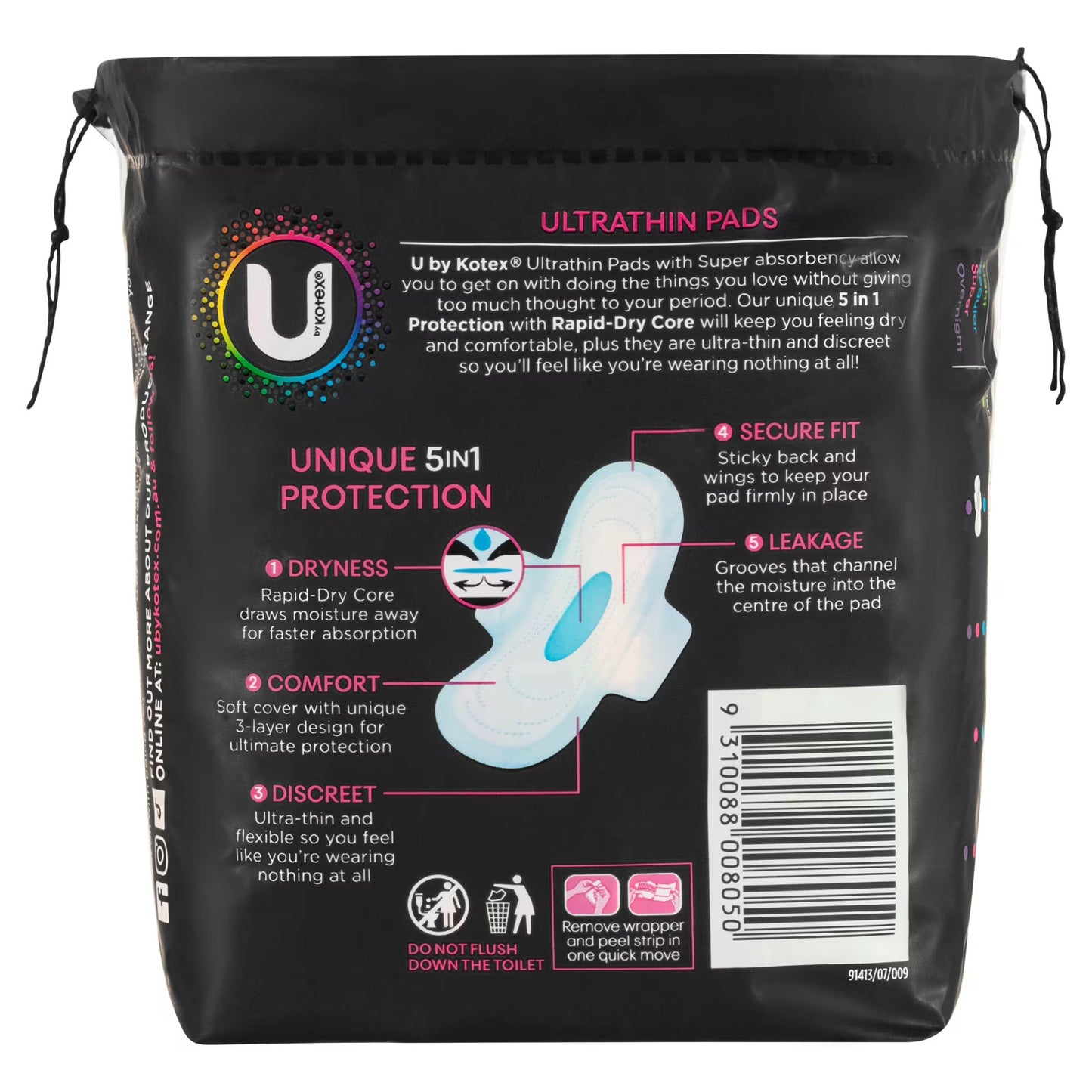 96 x U By Kotex Ultrathins Super Pads with Wings Dry Disposable Period Pads Box